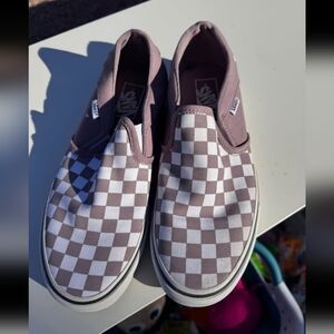 Vans Purple Checkered Slip-On Shoes - Size 10W